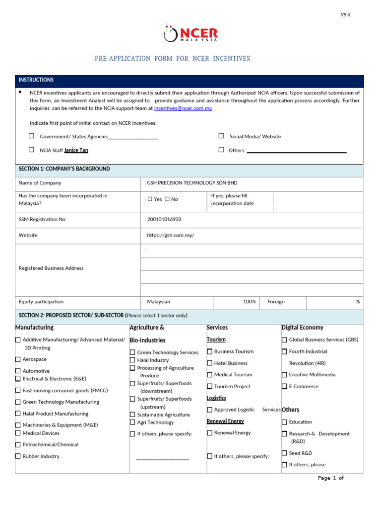 NCER Incentives Pre-Application Form | PDF | Economies