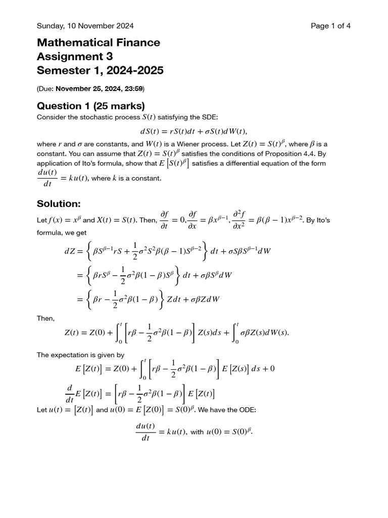 Assignment 3 2024-25 Solution | PDF | Stochastic Differential Equation ...