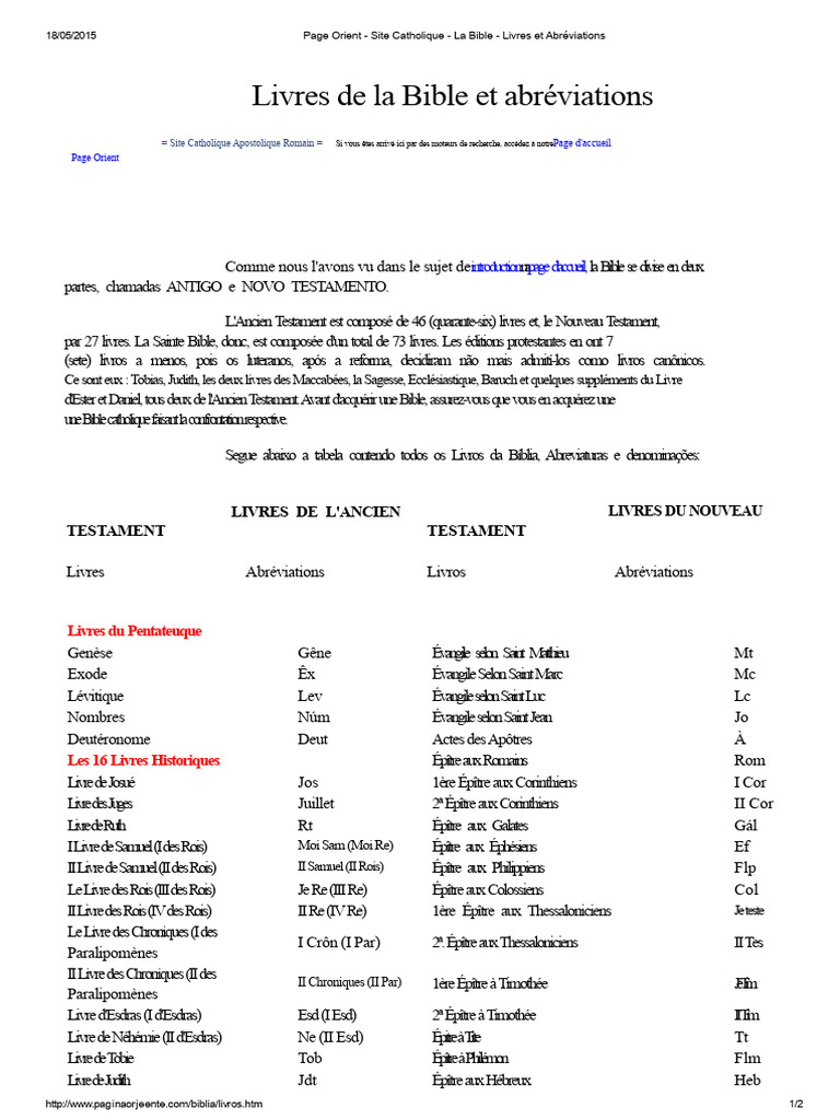 Livres et Abréviations de la Bible | PDF | Bible | Nouveau testament
