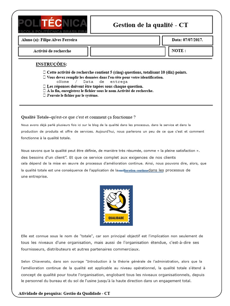 Comprendre la Gestion de la Qualité Totale | PDF | Management de la ...