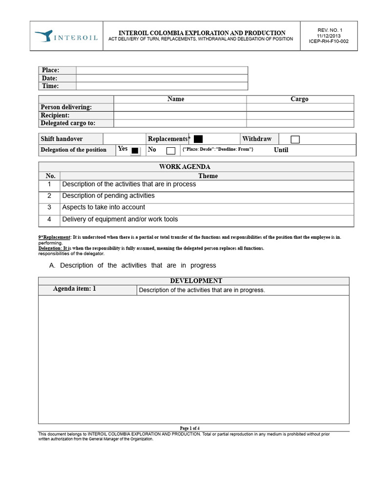 Shift Handover and Delegation Process | PDF