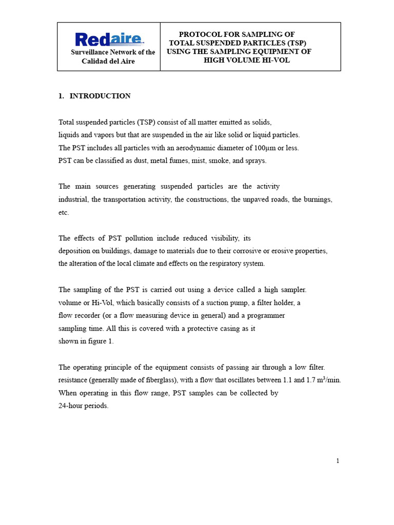 TSP Sampling Protocol with Hi-Vol Equipment | PDF | Pressure ...