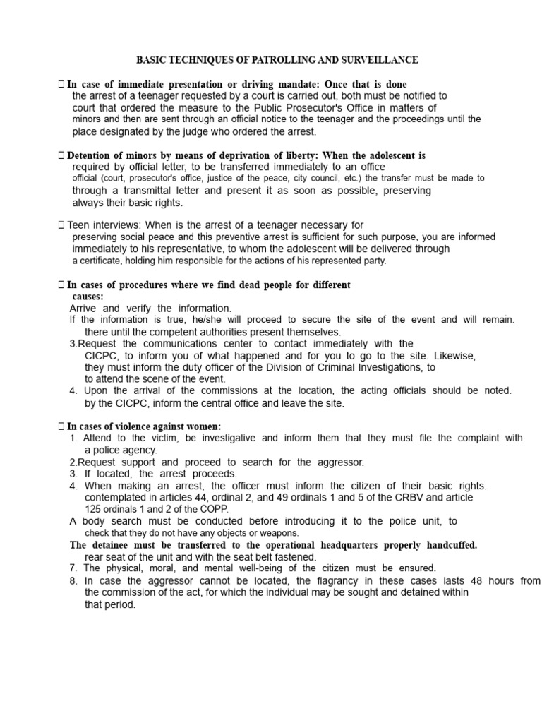Patrol and Surveillance Techniques Guide | PDF | Arrest | Police