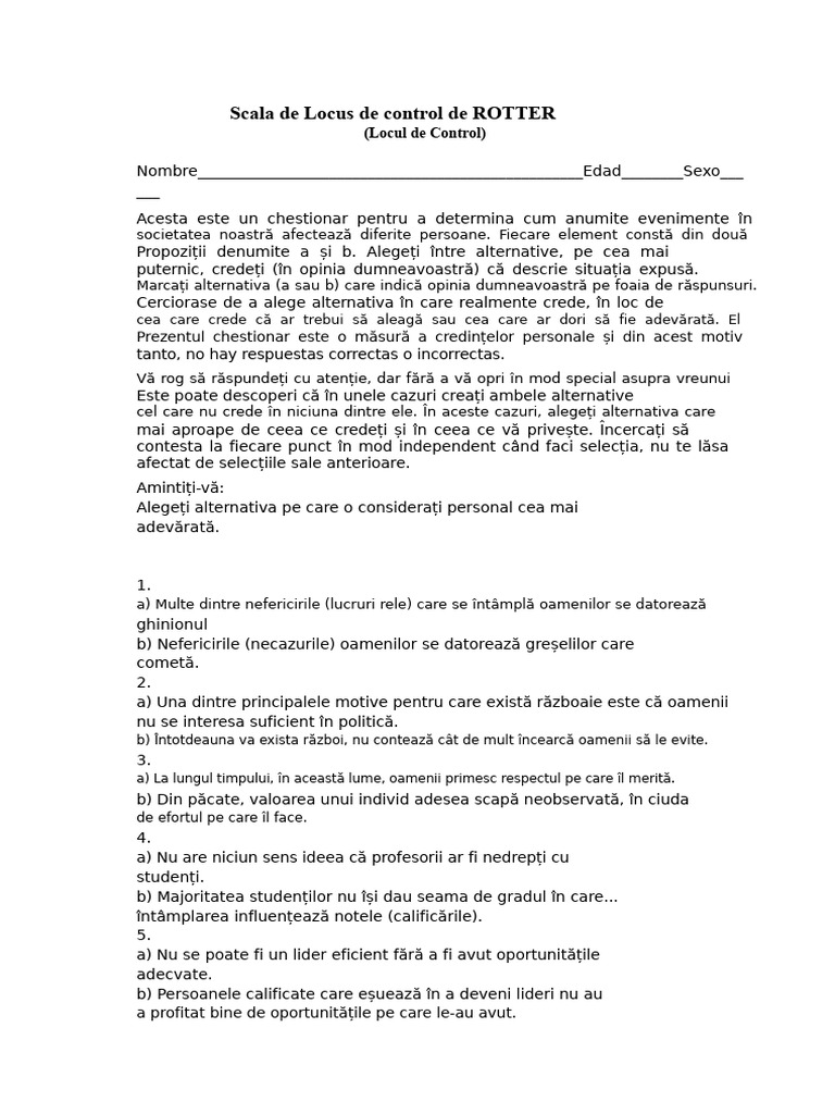 Scala Locus de Control Rotter | PDF