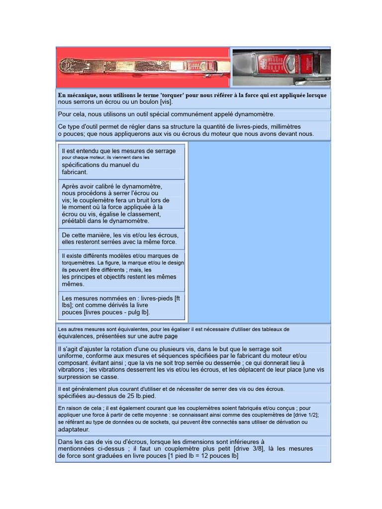 Guide du serrage des vis moteur | PDF | Vis de fixation | Écrou