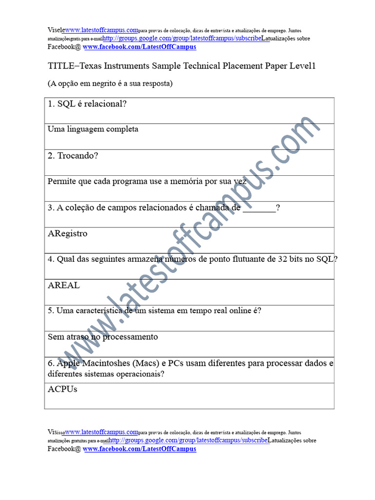 Provas Técnicas de Colocação em TI | PDF | Bancos de dados | Facebook