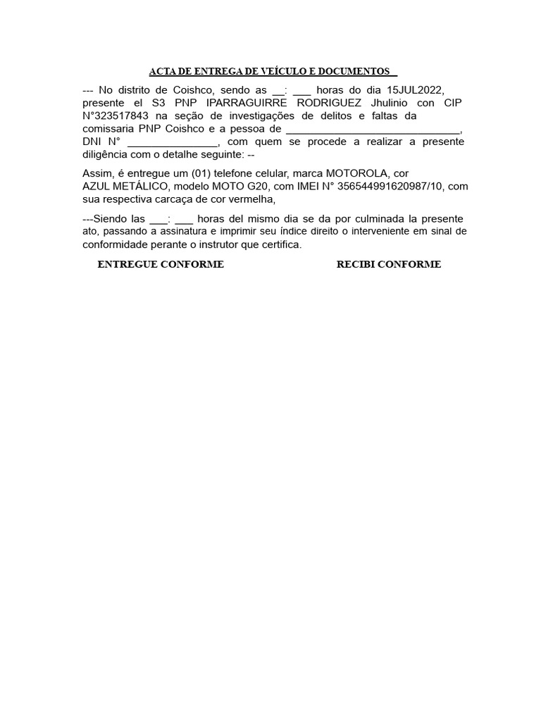 Entrega de Telefone Motorola em Coishco | PDF