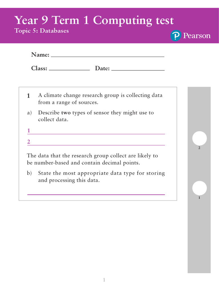 Year 7 & 9 Computing Test Overview | PDF | Databases | Computer Data