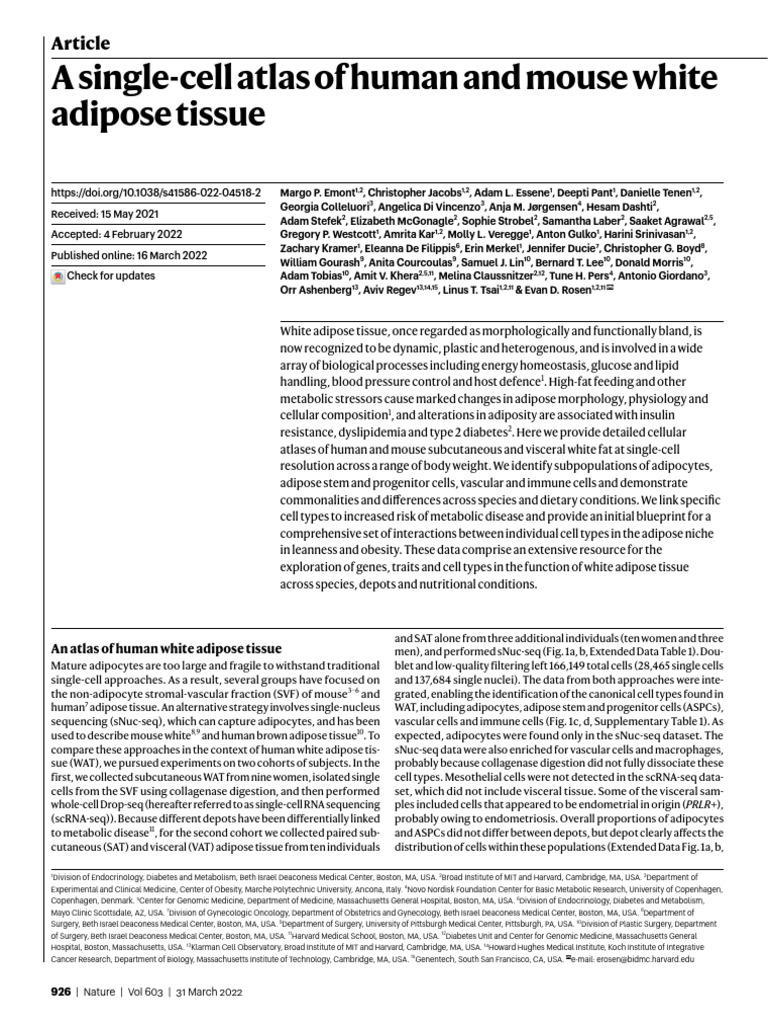 Single-Cell Atlas of White Adipose Tissue | PDF | Adipose Tissue ...