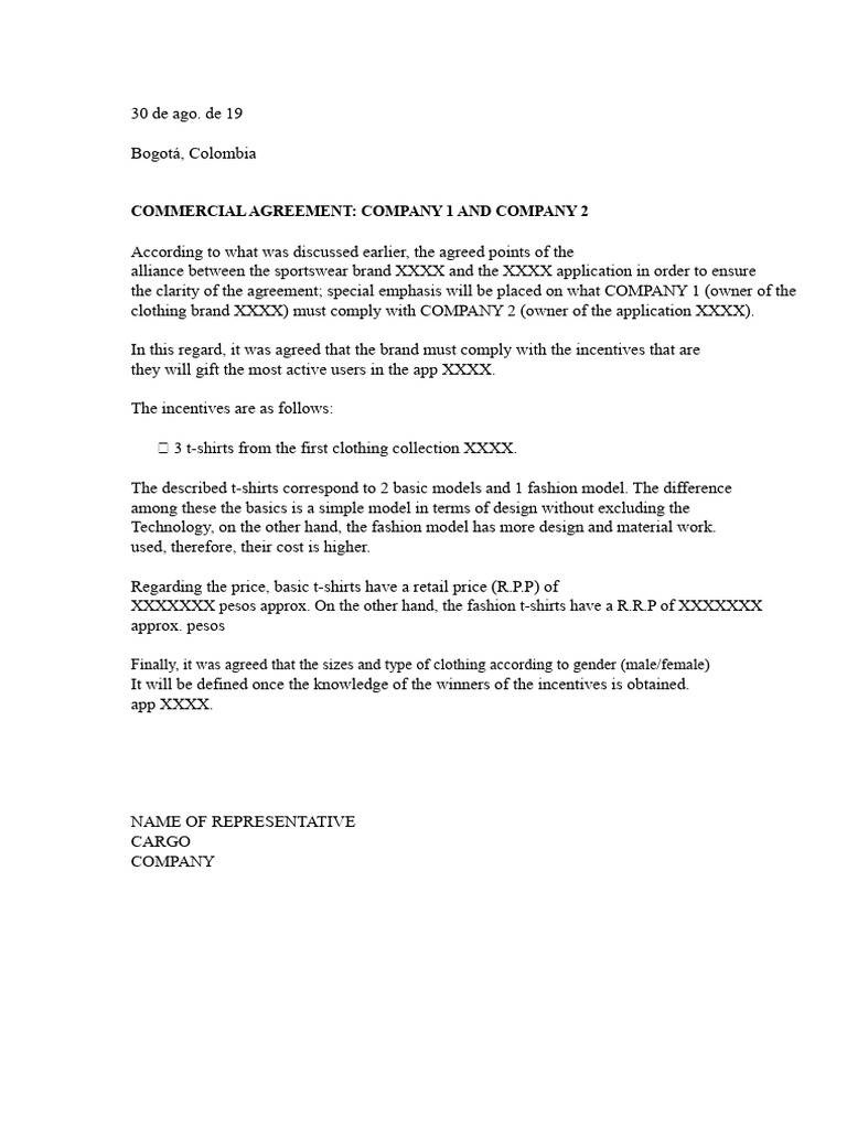Example and Format of Commercial Agreement | PDF