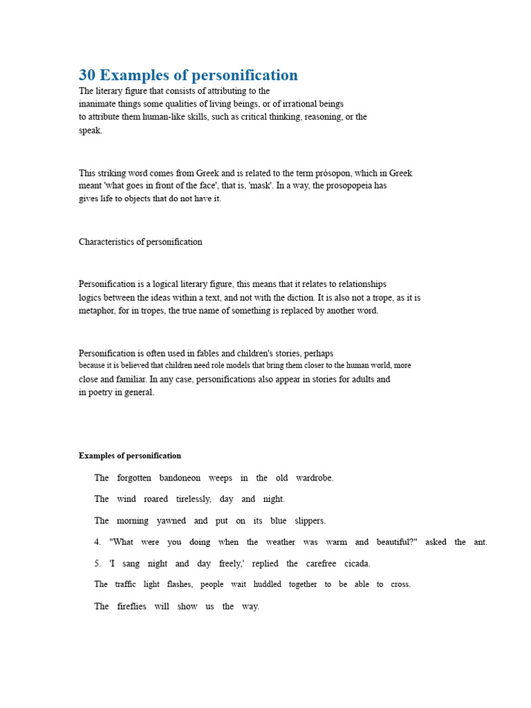 30 Personification Examples Explained | PDF | Anthropomorphism