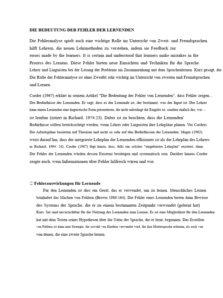 Die Bedeutung Von Fehlern Der Lernenden | PDF