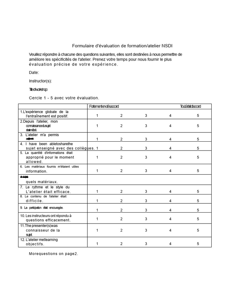 Évaluation de l'atelier NSDI | PDF
