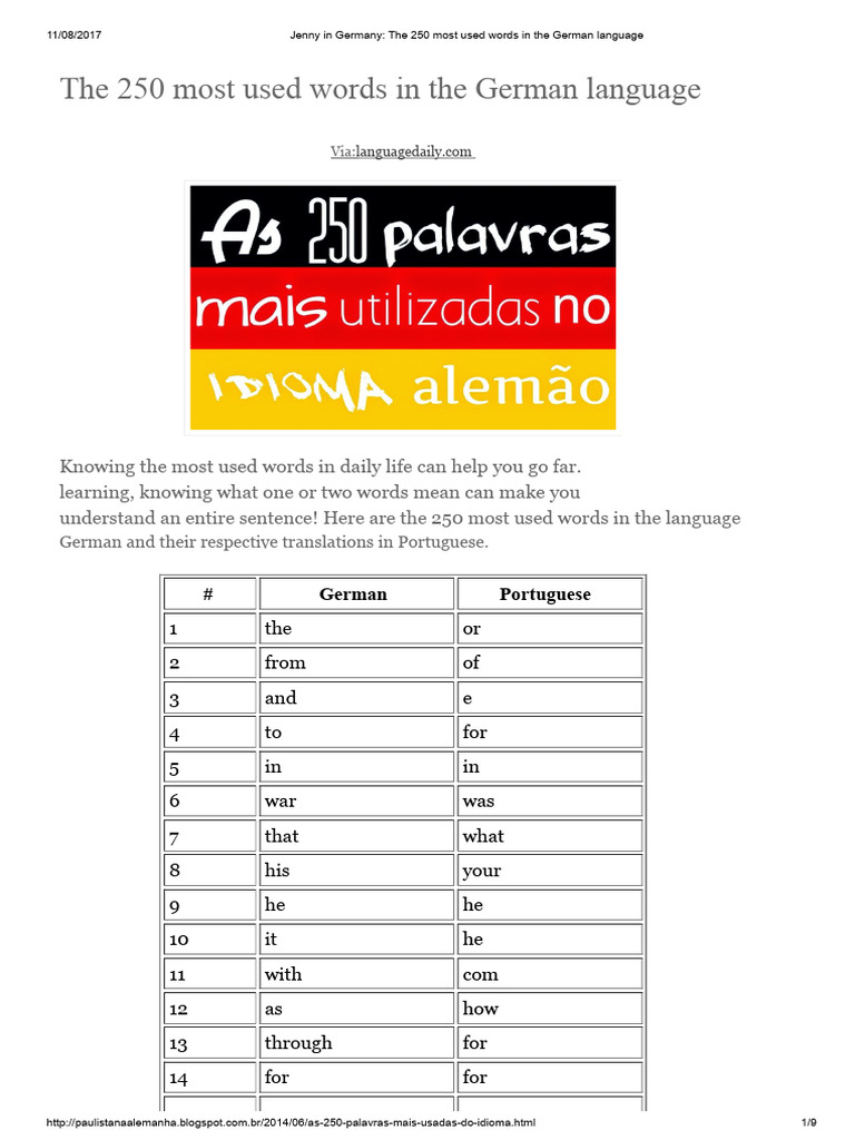 The 250 Most Used Words in German PDF | PDF