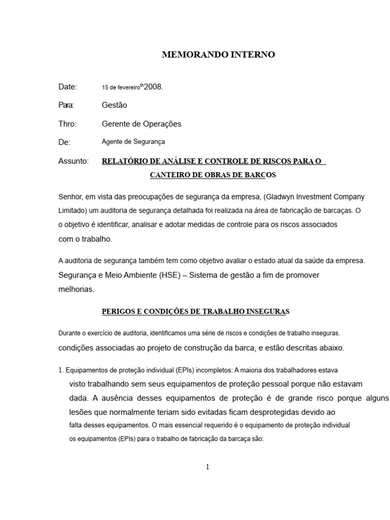 Análise de Riscos em Canteiro de Obras | PDF