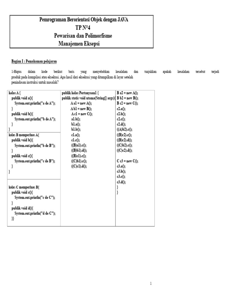 Pemrograman OOP JAVA: Pewarisan & Eksepsi | PDF