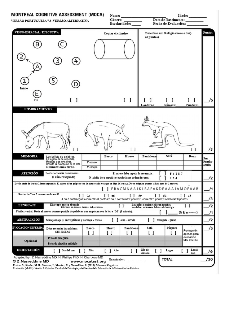 Prueba MoCA Portugués 7.3 (1) | PDF | Procesos mentales | Ciencias del ...