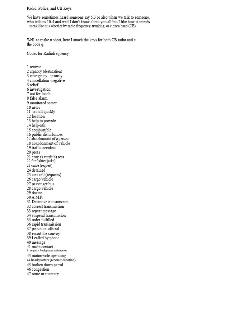 CB and Radio Communication Codes Guide | PDF | Traffic | Radio