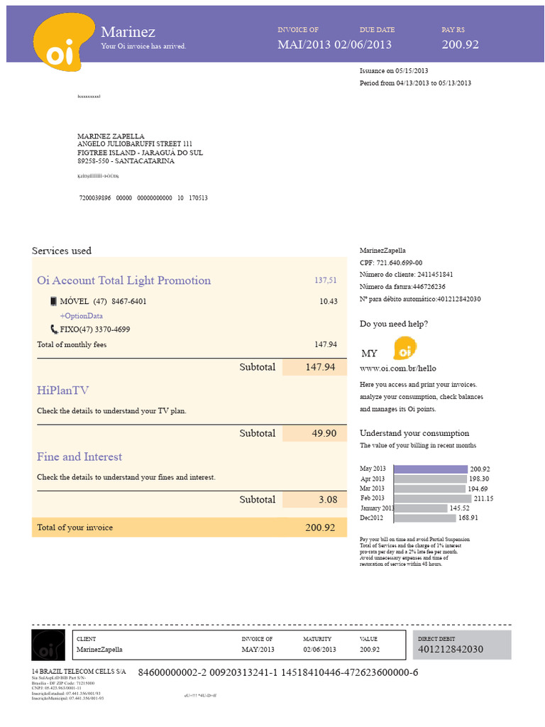 244188436-invoice-oi-pdf.pdf | PDF | Telecommunications | Service ...