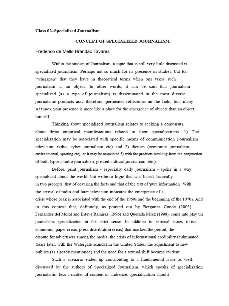 Class 02 - Specialized Journalism - Concepts of specialized journalism ...