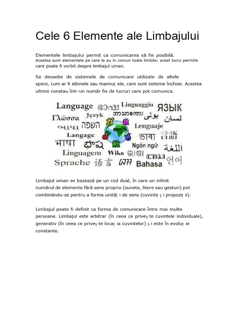 Cele 6 Elemente Ale Limbajului | PDF