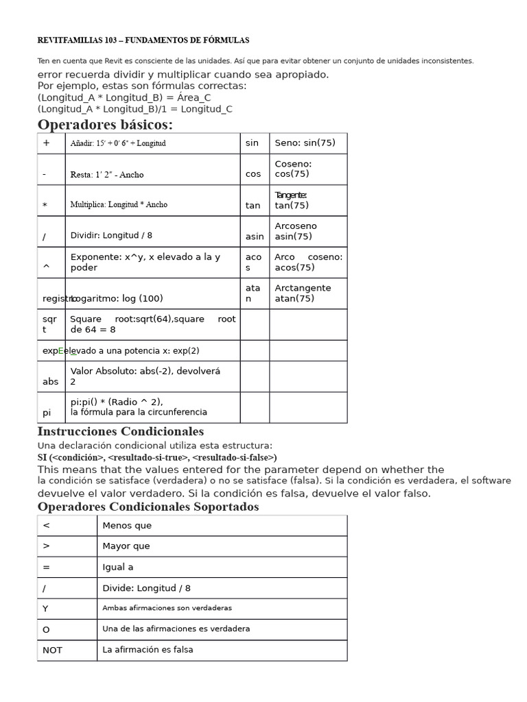 Fundamentos de Fórmulas en Revit | PDF | Objetos matemáticos | Teoría ...