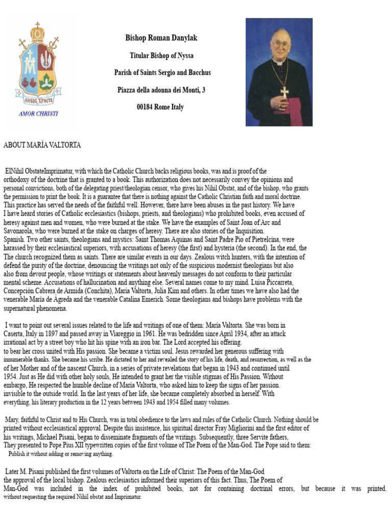 The Nihil Obstat and Imprimatur of María Valtorta | PDF | Catholic ...