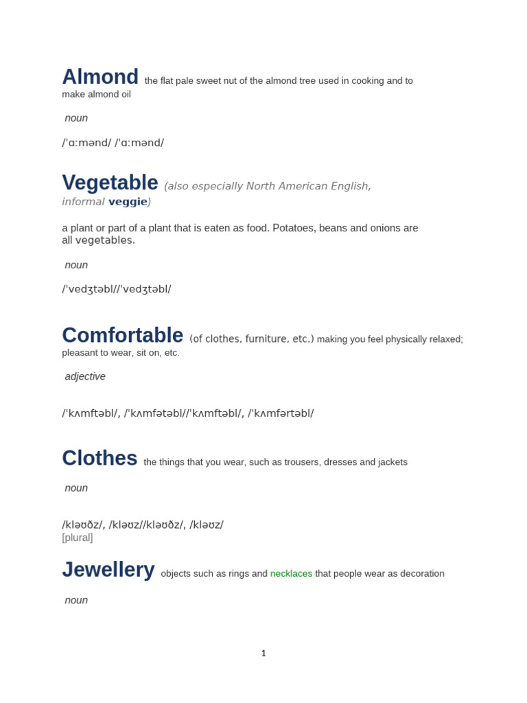 Understanding Almonds and Vegetables | PDF | Noun | Vegetables