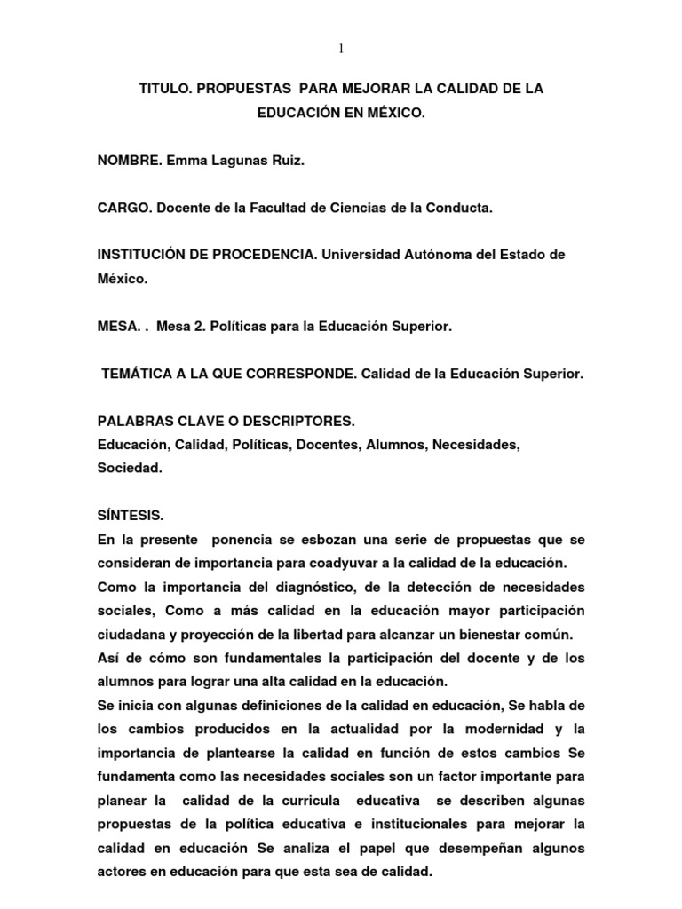Propuestas para Mejorar La Calidad de La Educación en México. | PDF ...