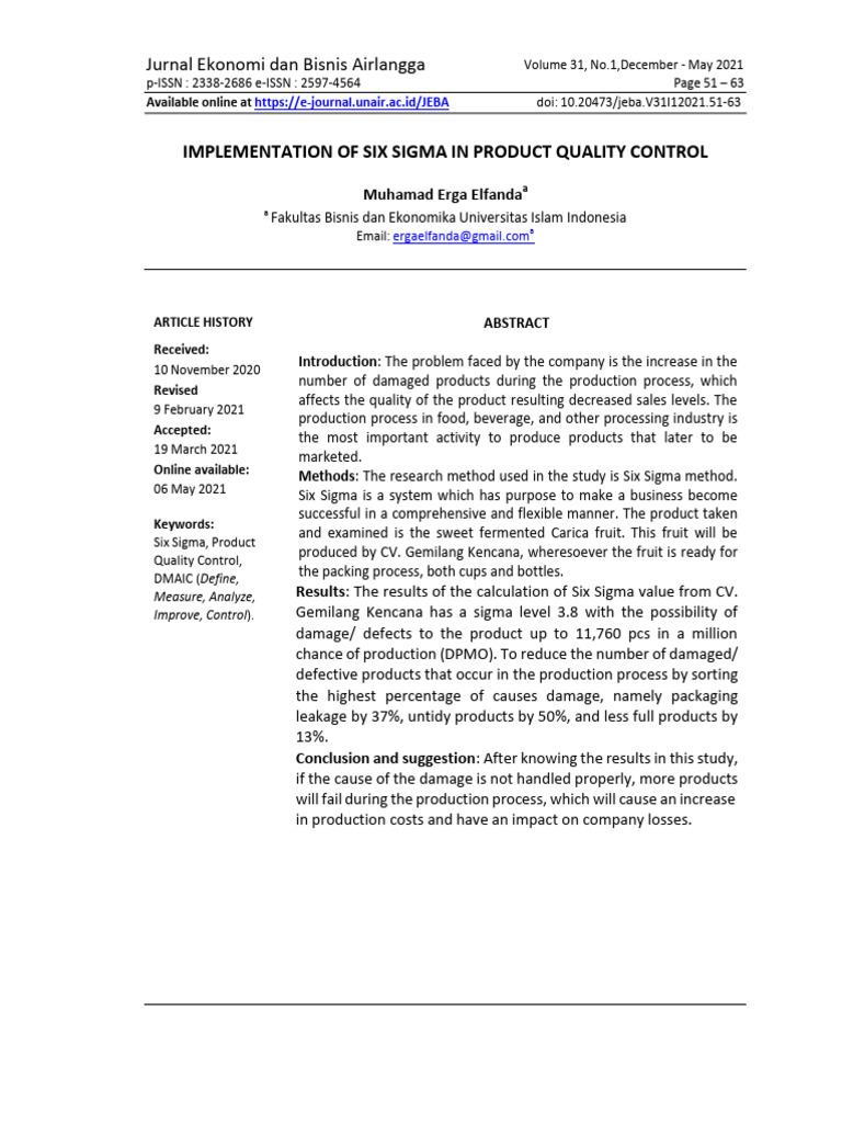 Six Sigma in Product Quality Control | PDF | Six Sigma | Quality Management