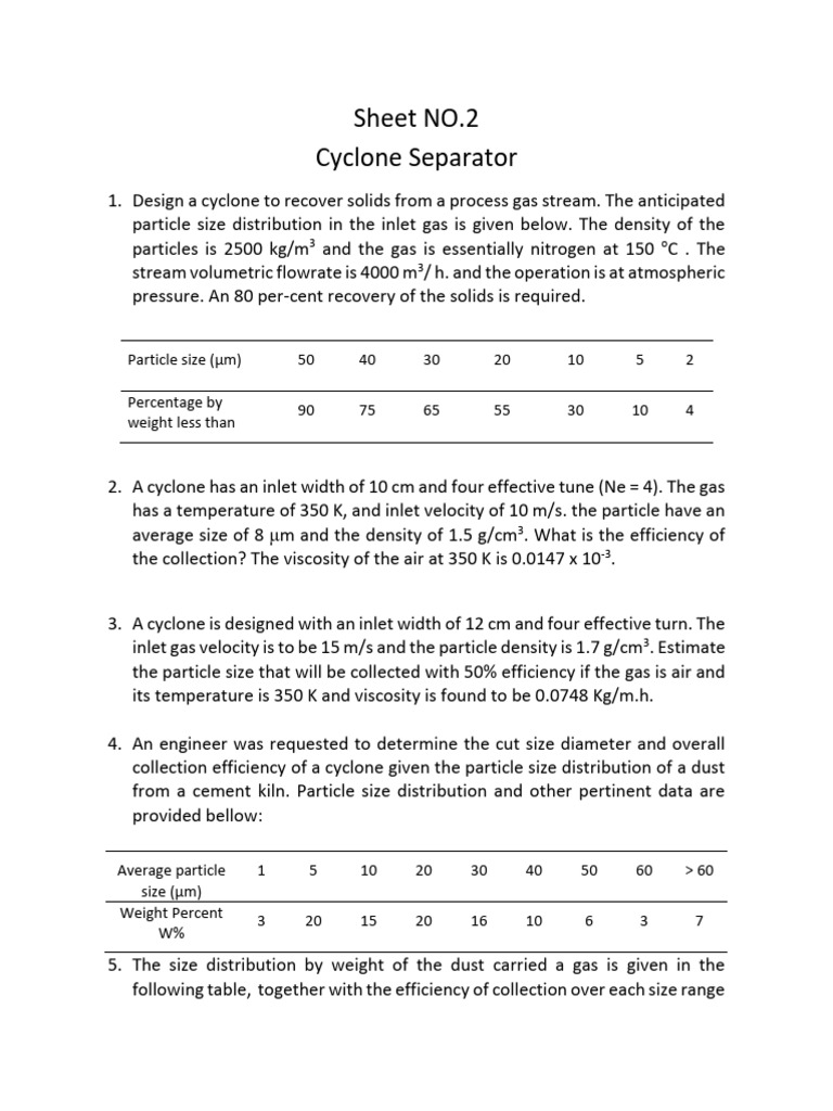 Cyclone Separator Design and Efficiency Analysis | PDF | Gases ...