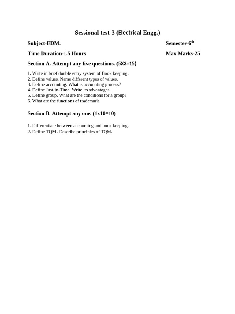EDM 3rd Sessional Test | PDF