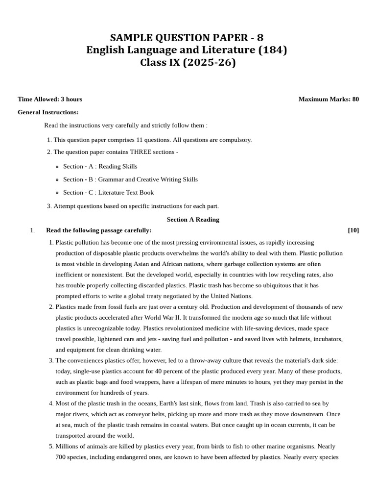 Sample Paper - 08 | PDF | Healthy Diet | Plastic