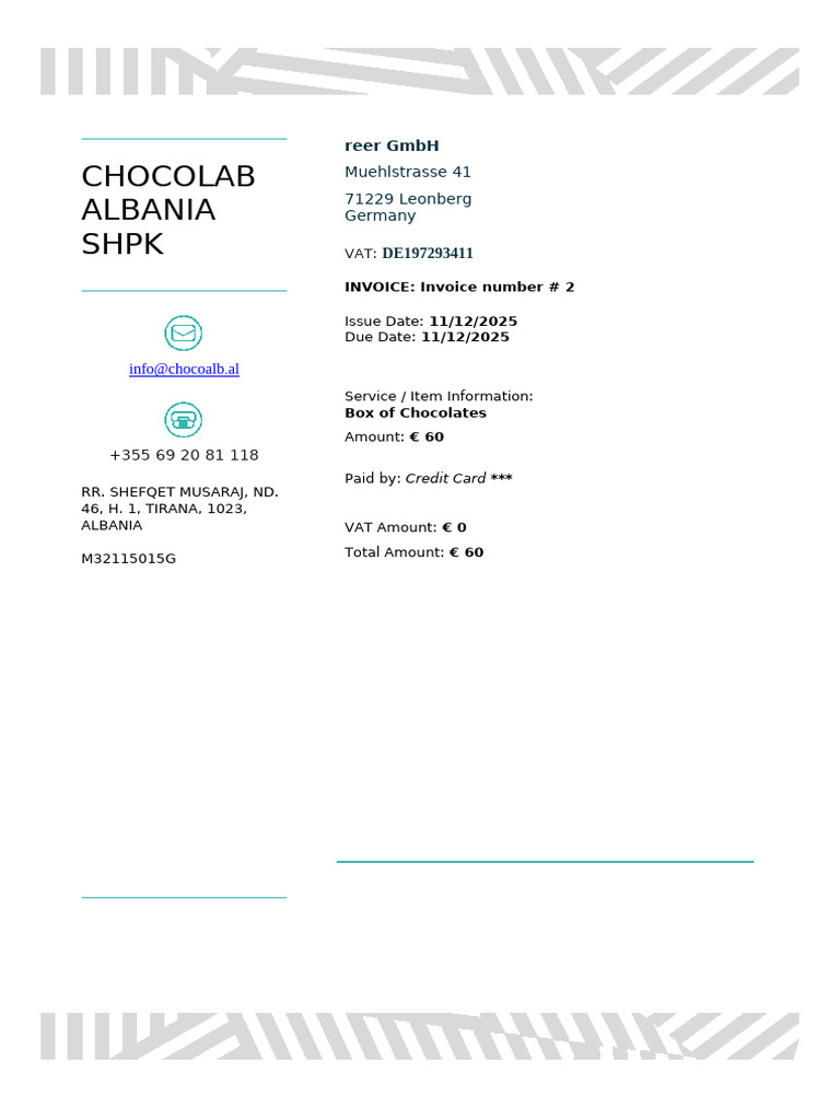 Invoice for Box of Chocolates - CHOCOLAB | PDF