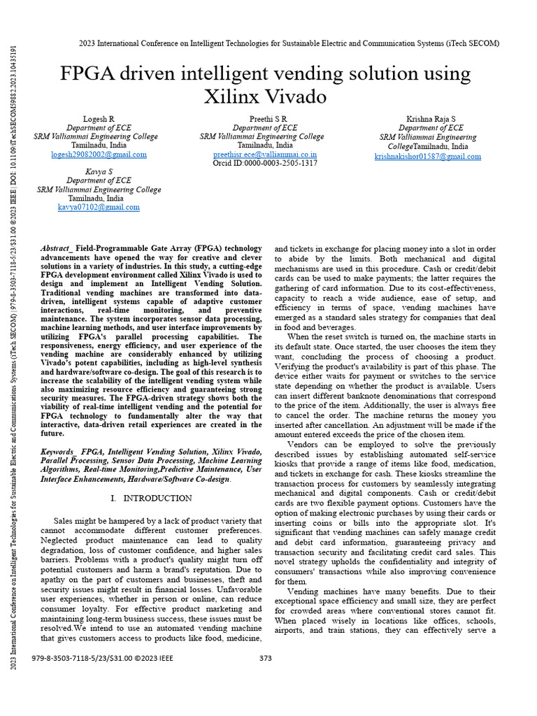 FPGA-Based Intelligent Vending System | PDF | Field Programmable Gate ...