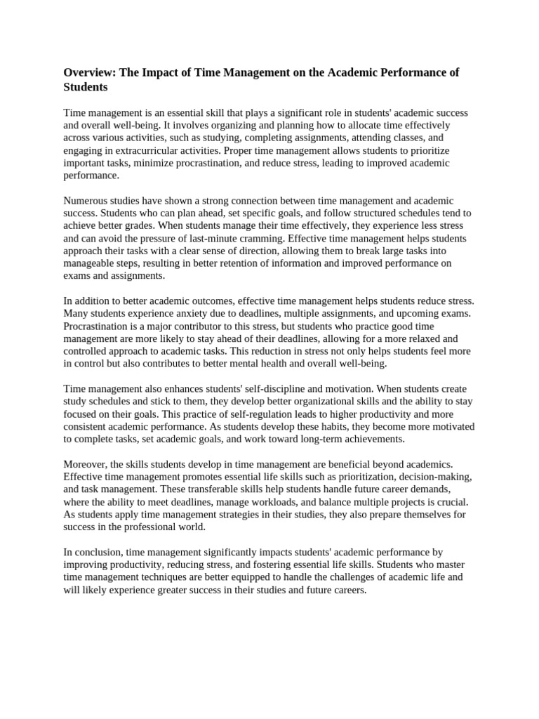Time Management's Effect on Student Success | PDF | Professional Skills ...