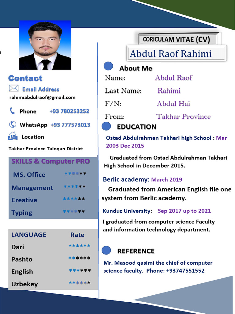 Abdul Raof Rahimi's CV and Skills | PDF