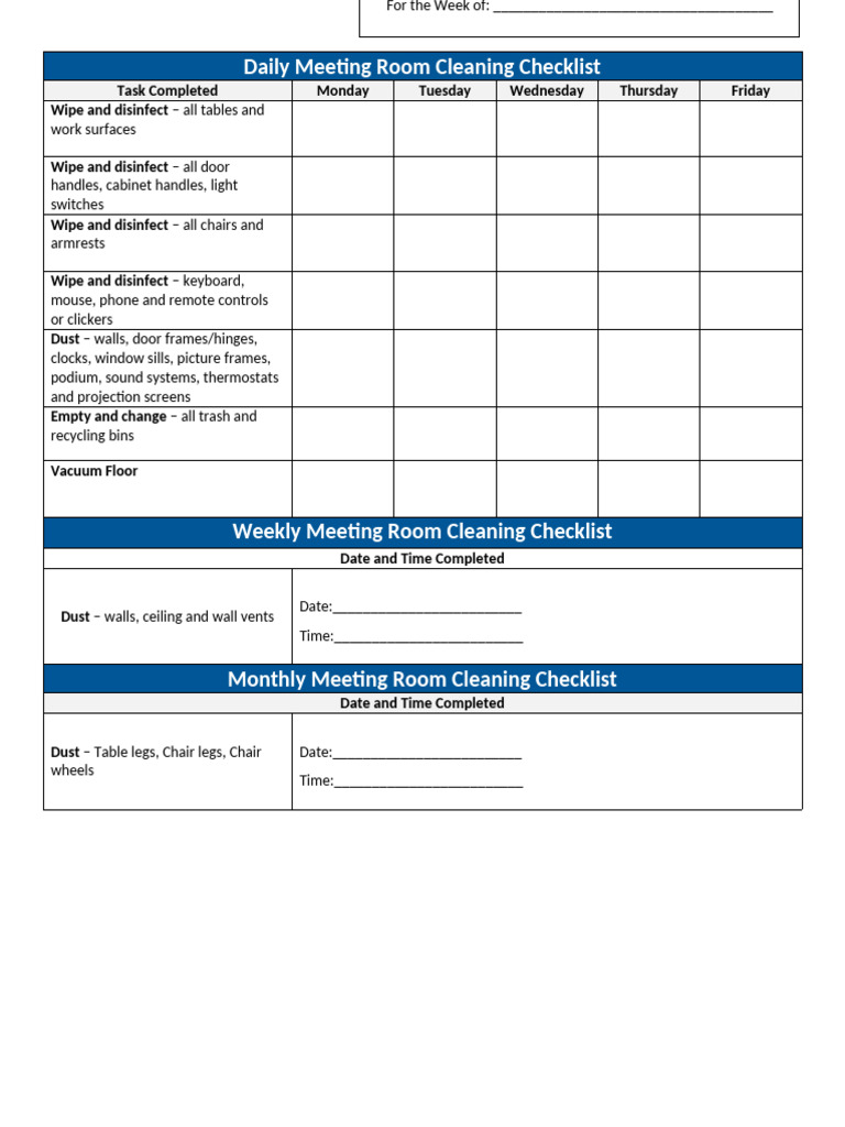Meeting Room Cleaning Checklist | PDF