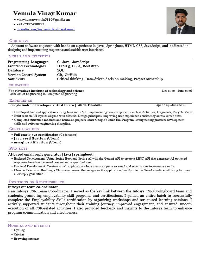 Vemula Vinay Kumar | PDF | Java (Programming Language) | User Interface