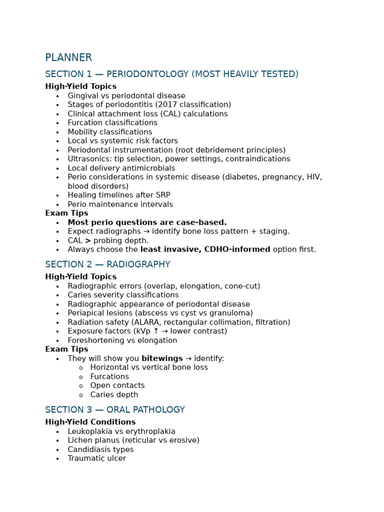 High-Yield Dental Exam Study Guide | PDF | Periodontology | Dentures