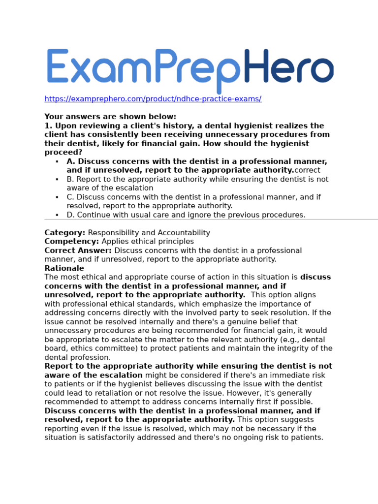 NDHCE Practice Exam Questions and Answers | PDF | Periodontology ...