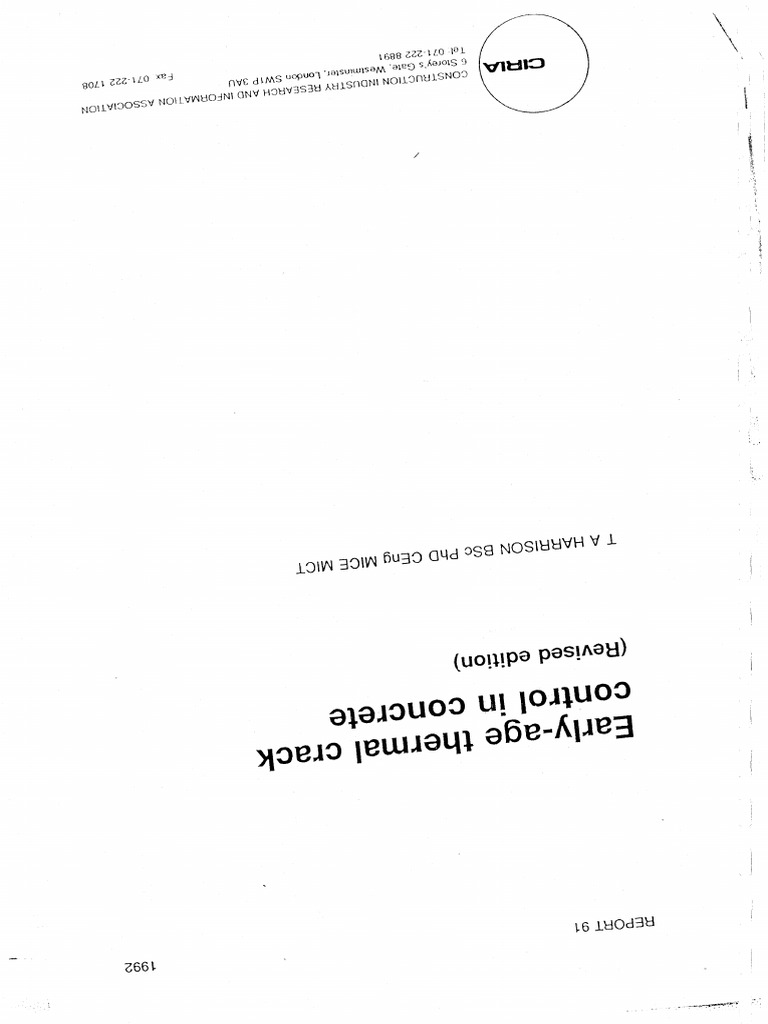CIRIA 091 - Early Age Thermal Crack Control in Concrete | PDF