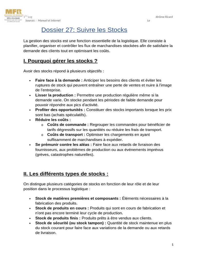 Gestion efficace des stocks en logistique | PDF | Inventaire | Logistique