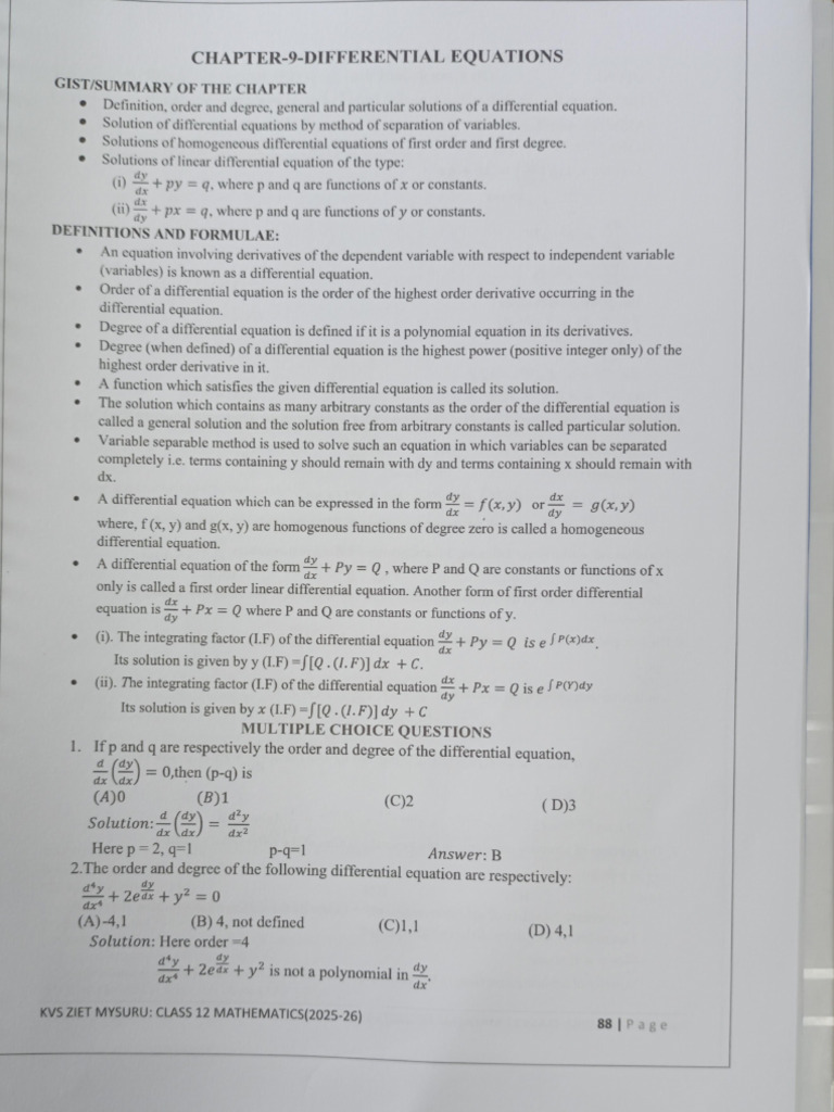 Differential Equations Overview and Solutions | PDF | Mathematical ...