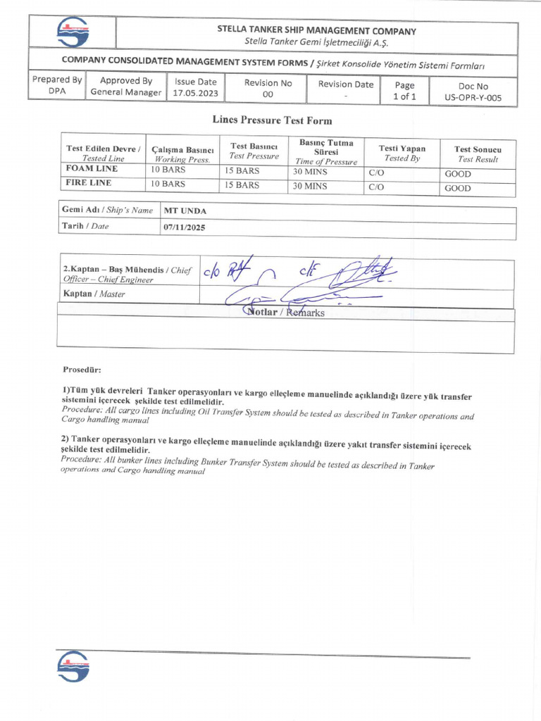 Lines Pressure Test Forms | PDF