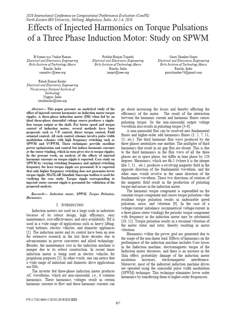 Effects of Injected Harmonics on Torque Pulsations of a Three Phase ...