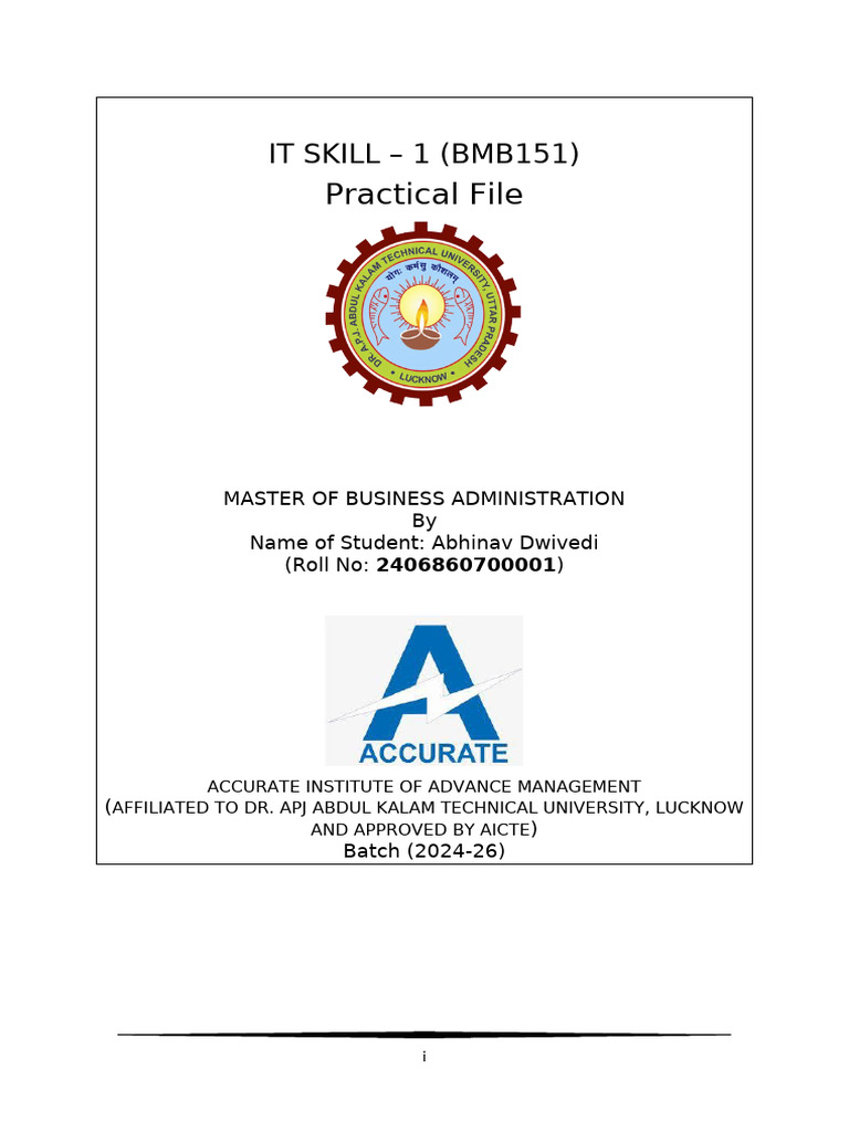 MBA IT Skills Practical File 2024-26 | PDF | Image Scanner | Operating ...