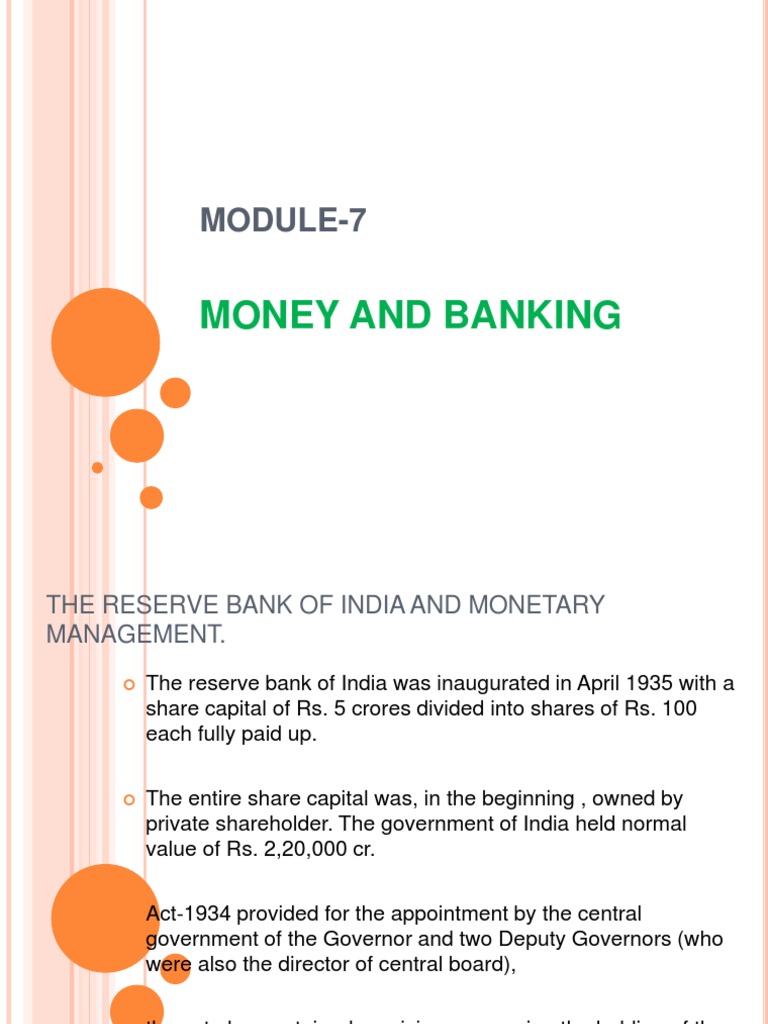Money And Banking System Mba Pdf Reserve Bank Of India Banks
