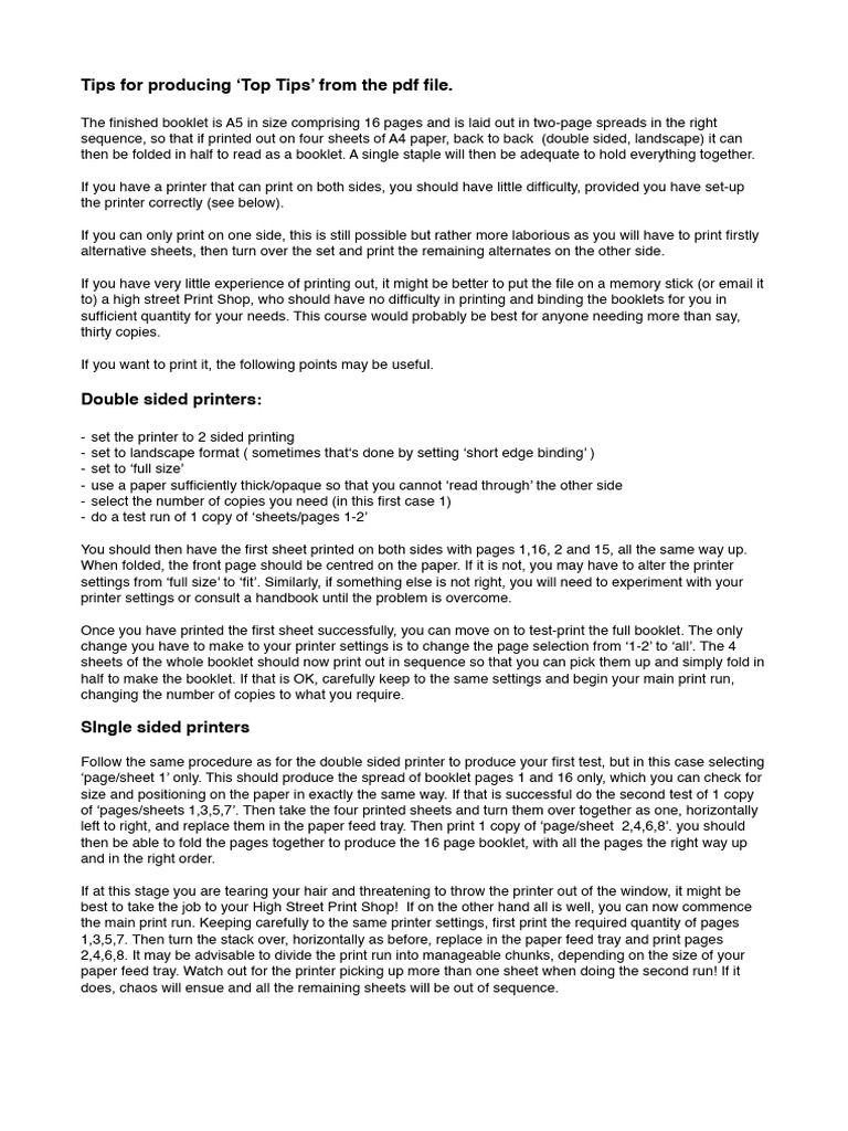 Guide to Printing and Binding Booklets | PDF | Printer (Computing ...