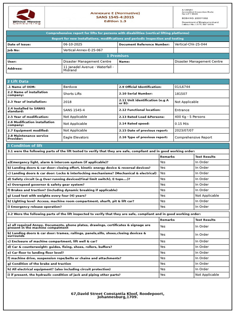 Lift Inspection Report for Disability Access | PDF | Elevator | Vehicles